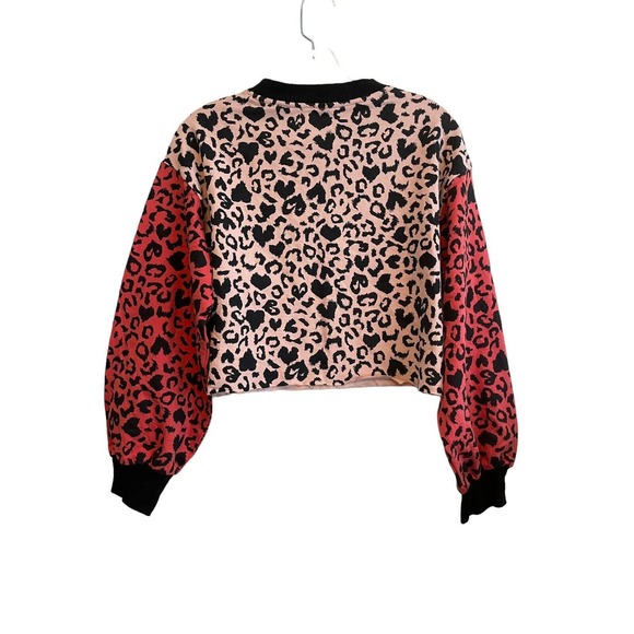 Beach Riot Ava Love Leopard Sweatshirt Cropped Women Size Medium Pink Colorblock - Picture 4 of 7